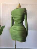 Robe Courte Moulante Femme à Manches Longues et Fleurs 3D Unies, 3 Couleurs, Tailles S-2XL
