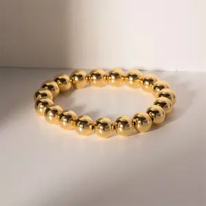 Chunky Nugget Stretch Bangle Bracelet 24K Gold Plated Round Bead Ball Bracelet Stretchable Elastic Bracelet for Women