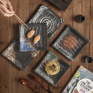 <span class=keywords><strong>Assiettes</strong></span> carrées texturées en céramique de style japonais vintage pour sushis, desserts, steaks, vaisselle de restaurant - Product Image 3