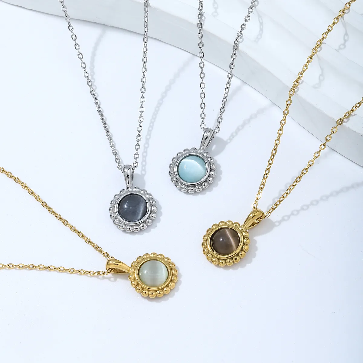 Ruigang individualisierte trendige edelstahl-Halsketten Mädchen individualisierter Name-Halskette 18k Gold vergoldet Opal Damen Anhänger-Halskette