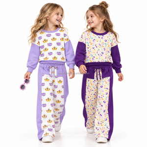 Conjunto Deportivo para Niñas, Top con Bloques de Color y Hombros Caídos, Pantalones Anchos con Cordón Ajustable, 2 Piezas, para Juego Activo - Product Image 4