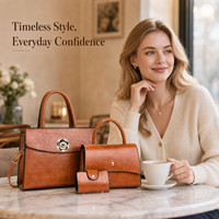 Ensemble de sacs à main polyvalents 3 pièces en cuir PU avec logo personnalisé 2026 pour femme, forme selle, bouton et fermeture éclair, pour usage quotidien, porté épaule ou croisé