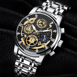 Nuovo Orologio da Polso da Uomo di Marca alla Moda, al Quarzo, di Lusso, con Fasi Lunari, Luminoso, Impermeabile, Sportivo, con Data, 41mm, in Acciaio Inossidabile - Product Image 1