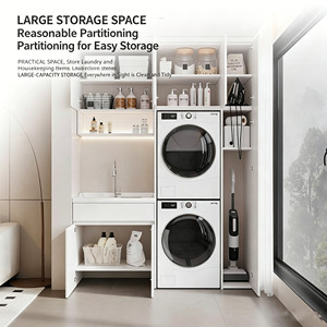 Mueble de aluminio tipo panal todo en uno para lavadora y secadora, mueble combinado para lavadora de balcón con lavabo. - Product Image 5