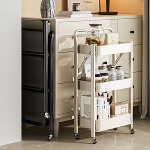 Chariot de rangement pliable à 3 niveaux, mobile, pour cuisine, chambre, salle de bain, avec roulettes, facile à nettoyer, de type rectangulaire sur pieds - Product Image 2