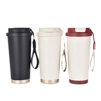 Gobelet à café isotherme à double paroi personnalisé, tasse de voyage portable en acier inoxydable pour café avec sangle de poignet