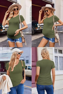 OEM ODM Ekouaer Camisetas de Maternidad para Mujer, Paquete de 3, Blusas con Cuello en V, Túnica, Ropa de Embarazo, <span class=keywords><strong>Camiseta</strong></span> Casual de Manga Corta con Volantes Laterales, Talla S - Product Image 6