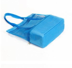 Bolsa de Playa Tipo Cubo con Doble Capa de Malla de Nailon, Cierre Abierto, Diseño a Rayas y Compartimento Refrigerante en la Parte Inferior para el Verano - Product Image 6
