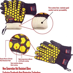 Super-Long Double-Layer <b>Silicone</b> <b>Oven</b> <b>Gloves</b> Polyester-Cotton Material Heat-Resistant Safety <b>Gloves</b> for Barbecue - Product Image 4