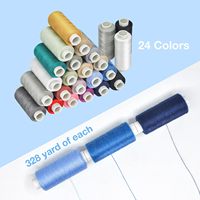 Fil à coudre en polyester filé 40/2, 24 couleurs, 328 yards par bobine, bobine enduite pour couture à la main et à la machine, vêtements, chaussures et kits de bricolage