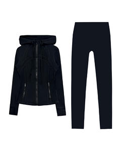 Completo da Yoga Traspirante da Donna in Due Pezzi, Set con Maniche Lunghe per Fitness, Corsa e Attività all'Aperto, Top Modellante con Cappuccio - Product Image 1