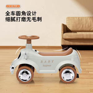 Kuqinuo Vélo d'équilibre rétro classique pour enfants 1-3 ans, trotteur à pousser quatre roues, unisexe, vert élégant, beige, blanc, bleu jazz - Product Image 2