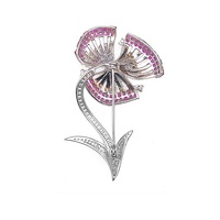 Mode rubis mariage vêtement cristal broche fleur émail broche broches femmes 925 bijoux en argent