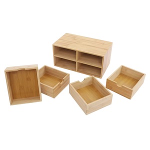 Bamboo Desktop Organizer 4 <b>Drawers</b> Natural Wood Grain <b>Office</b> Storage <b>Drawer</b> <b>Unit</b> - Product Image 4