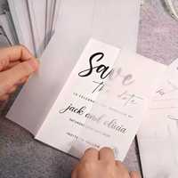 Papier calque transparent de haute qualité, enveloppe à trois volets, cartes d'invitation de mariage modernes en forme de rectangle, pour la fête des mères