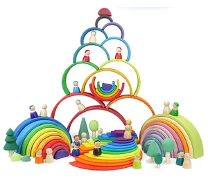 Grand ensemble de blocs de construction en bois, jouet éducatif pour bébé, empileur arc-en-ciel, 12 pièces, offre spéciale