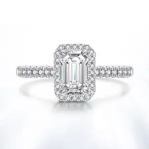 Customized 1/2/3/4/5 Carat Emerald Cut D Moissanite Diamond Ring S925 Sterling Silver White Gold Plated Engagement Ring Jewelry