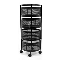 Panier à fruits et légumes de cuisine, chariot utilitaire rotatif rond, support de stockage de fil empilable à 5 niveaux avec roues pour fruits