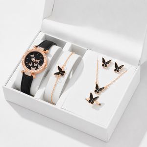 5PCS Women's Butterfly Gold Plated Trendy Wedding Engagement Jewelry Set <b>Watch</b> Ring <b>Necklace</b> Earrings Bracelet Without Box - Product Image 3