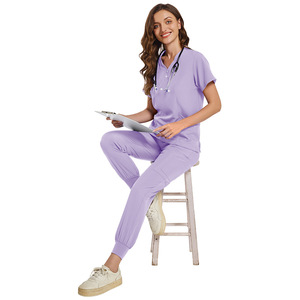 Women Scrub Set V-Neck Short Sleeve With Pockets Moisture Wicking Hospital Uniforms For Nurse Medical Staff Split Set - Product Image 5