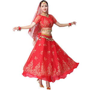 Costumes de performance de danse du ventre de Bollywood pour adultes, à manches courtes, motif rose doré, princesse indienne, faits à la main - Product Image 2