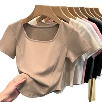 Kaos Wanita Korea 180G Double-Sided Musim Panas 2025 Lengan Pendek Model Slim Fit Kerah Bulat Warna Solid Regular Shoulder