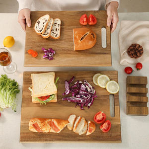 Ensemble de 3 planches à découper en bois d'acacia pour la cuisine, grande planche à découper en bois, bloc de boucher, plateaux en bois avec support - Product Image 2