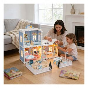 <b>Plastic</b> Playhouse Furniture Set with Doll House Accessories Bedroom <b>Kitchen</b> Bathroom Balcony Gift for Unisex Children Family - Product Image 6