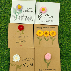 New Handmade Mother's Day Crochet Greeting Card Sunflower Cotton Flower Card Kraft Paper Handmade Crochet Greeting Card