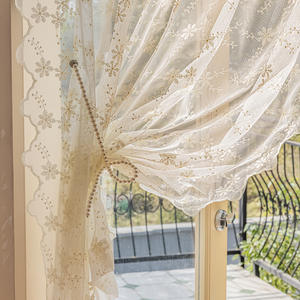 Vente en gros de rideaux transparents Pastorale design salon chambre à coucher cuisine broderie fleur beige - Product Image 3