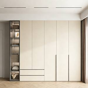 Système de garde-robe moderne de luxe BALOM 2026 avec coin de rangement ouvert et finition en bois de couleur neutre pour la conception de placards de chambre à coucher - Product Image 1