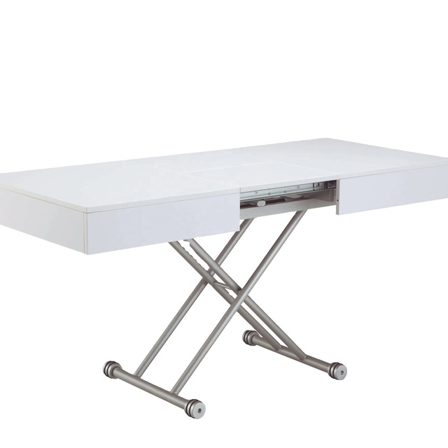 Modern Lift up and Down Square Multi-functional Glass Coffee and Dining Table