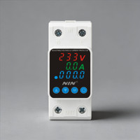NIN 63A Relais de protection contre les surtensions et les sous-tensions réglable sur rail DIN 3-en-1 avec affichage et compteur AC KWh/Watt en cuivre