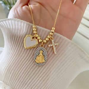 LS-C6768 Collier ras-de-cou exquis avec chaîne, pendentifs émail cœur, étoile, croix, médaille Vierge <span class=keywords><strong>Marie</strong></span> et zircon, bijoux chrétiens tendance - Product Image 3