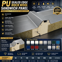 Panel Dinding Atap Sandwich Rock Wool Bersegel PU, Panel Rockwool Kedap Suara Tahan Air dan Isolasi Termal untuk Industri