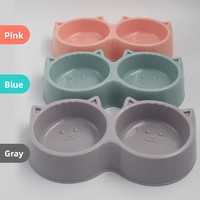 Bol double rond en plastique au design mignon pour l'alimentation des chats et des chiens