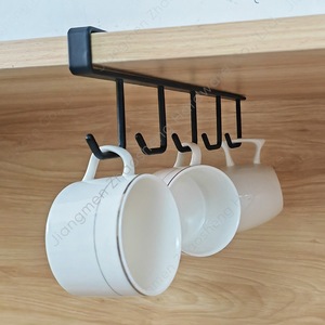 Cabinet Under <b>Hooks</b> <b>Black</b> Wall Mounted Type Punch Free Kitchen Storage Rack With 4 <b>Hooks</b> For Utensils And Clothes Organizer - Product Image 3
