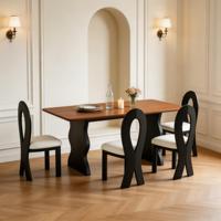 Ensemble de table à manger en bois à base irrégulière créative, chaises de salle à manger artistiques à dossier creux pour l'espace repas domestique