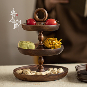 Solid Wood Three Tiered <b>Tray</b> Walnut Wood Serving Dish For <b>Tea</b> Snacks Fruit Household Use - Product Image 2