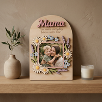 Bingkai Foto Kayu Hari Ibu Grosir Nenek Mama 10x15cm Potongan Laser Motif Bunga Buatan Tangan Cetak Digital Personal A4