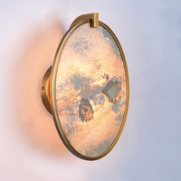 Applique Murale LED Abstraite de Luxe sur Mesure en Alliage de Bronze Vintage avec Dalle de Roche Ovale et Rétroéclairage pour Hôtel, Villa, Salon – Lumière Chaude