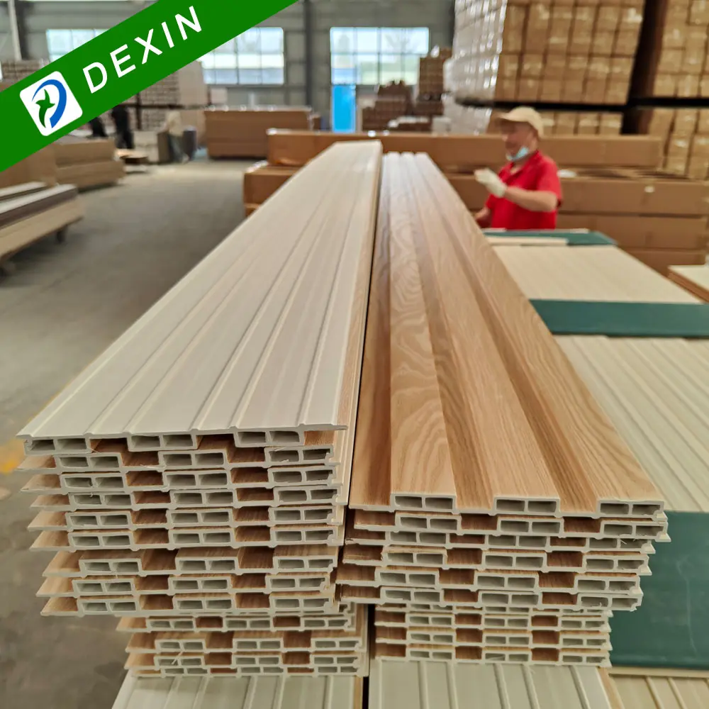 Grosir serbuk kayu tahan air GMT PVC Panel dinding bergalur untuk dekorasi dalam ruangan