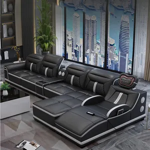 Adjustable headrest living room sectional genuine leather corner sofas