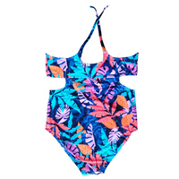 Maillot de bain une pièce monokini pour femme, coloré, à découpes feuille de palmier, imprimé tropical personnalisé, dos croisé, marque privée, vente en gros