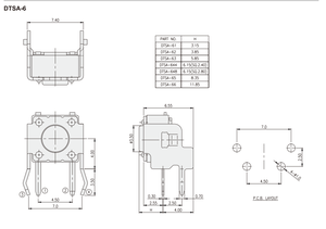 Interruptor Táctil Industrial Diptronics DTSA-62N-V, 6.55x3.85mm, SPST-NO, 0.05A, 12V, 200K-1M Ciclos, para Equipos de Audio/OA - Product Image 5