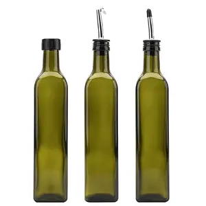Lusso 250ml 500ml 750ml vuoto trasparenza quadrato olio da cucina bottiglia di vetro custom 1l olio d'oliva marasca bottiglie con tappo a vite