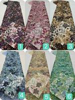 Tela de Malla Floral 3D Azul de Lujo con Cuentas y Adornos Multicolores en Stock, Envío Rápido en 3 Días para Vestido de Noche o de Novia