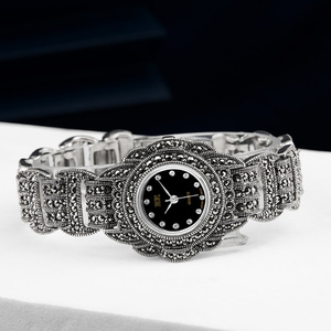 <span class=keywords><strong>Bracelet</strong></span> pour femmes en argent sterling 925 avec marcassite, montre-<span class=keywords><strong>bracelet</strong></span> vintage de luxe en argent 925 - Product Image 4