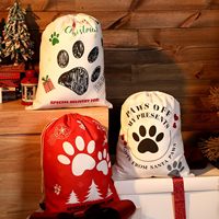 Grands sacs de Noël Sac d'impression de patte de chien avec cordon de serrage Sacs de Noël pour animaux de compagnie Réutilisable pour cadeau de Noël