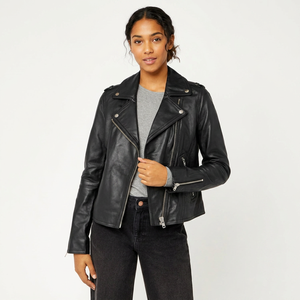 Nouvelle veste en cuir pour femme, couleur unie, noire, personnalisée, style motard, veste en cuir personnalisée pour femme - Product Image 1